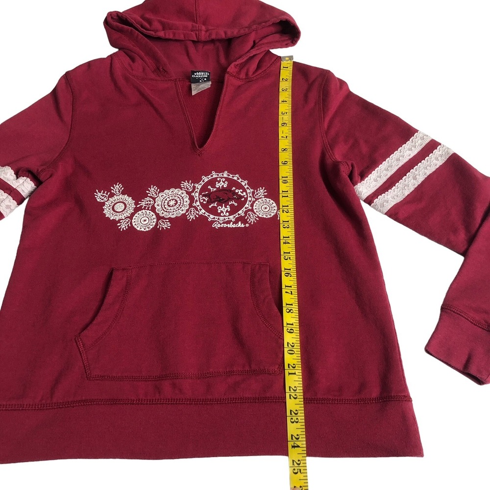 Arkansas Razorbacks Hoodie Women L Red Geometric Lace Split Neck Pocket Pullover - Picture 11 of 15